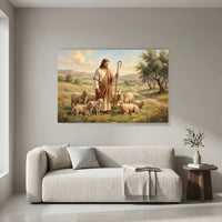 Jesus Christ Good Shepherd Oil Painting Style Canvas Print Wall Art, Inspirational Decor - Mockup Display 8