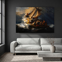 Rembrandt's Storm Sea Galilee Oil Painting Style Canvas Print Wall Art, Museum Quality - Mockup Display 8