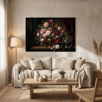 Classical Floral Bouquet Oil Painting Style Canvas Print Wall Art, Elegant Decor - Mockup Display 8