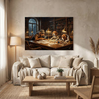 Detective Dogs Library Oil Painting Style Canvas Print Wall Art, Elegant Study Decor - Mockup Display 8