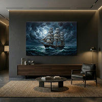 Dramatic Tall Ship Moonlit Sea Oil Painting Style Canvas Print Wall Art - Mockup Display 8