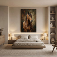 Brown Horse Oil Painting Style Canvas Print Wall Art for Equestrian Decor - Mockup Display 8