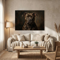 Black Pit Bull Stretched Canvas Wall Art, Dramatic Dog Portrait Print, Rustic Living Room Decor