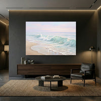 Serene Ocean Waves Textured Canvas Print Wall Art with Pastel Sky Charm - Mockup Display 8