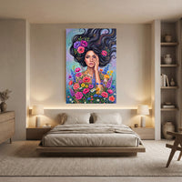 Vibrant Boho Woman & Flowers Canvas Print Wall Art, Expressive Modern Decor - Mockup Display 8