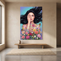 Vibrant Woman with Floral Butterflies Canvas Print Wall Art, Floral Beauty - Mockup Display 8