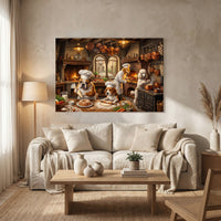 Whimsical Chef Dogs Cooking Kitchen Oil Painting Style Canvas Print Wall Art Decor - Mockup Display 8