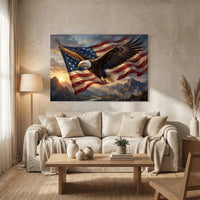Majestic Bald Eagle American Flag Oil Painting Style Canvas Print Wall Art Patriotic Decor - Mockup Display 8
