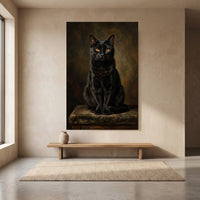 Elegant Black Cat Portrait Oil Painting Style Canvas Print Wall Art, Regal - Mockup Display 8