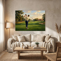 Golfer's Powerful Swing Oil Painting Style Canvas Print Wall Art for Sporty Decor - Mockup Display 8