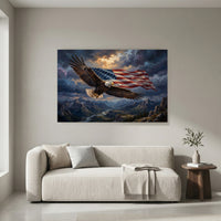 Majestic Bald Eagle American Flag Landscape Oil Painting Style Canvas Print - Mockup Display 8
