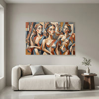 Cubist Three Women Portrait Canvas Print Wall Art, Abstract Gallery Style - Mockup Display 8