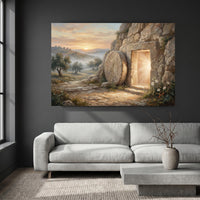 Empty Tomb Resurrection Oil Painting Style Canvas Print Wall Art, Divine Decor - Mockup Display 8