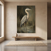 Majestic Heron Wetland Oil Painting Style Canvas Print Wall Art, Nature Decor - Mockup Display 8
