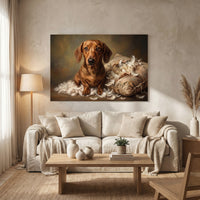 Dachshund Stretched Canvas Wall Art, Painterly Dog Portrait Print, Classic Pet Room Decor