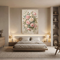 Romantic Pink Cream Roses Floral Oil Painting Style Canvas Print Wall Art Elegant Decor - Mockup Display 8