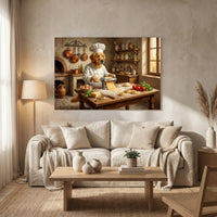 Golden Retriever Chef Pasta Oil Painting Style Canvas Print Wall Art Rustic Kitchen Decor - Mockup Display 8