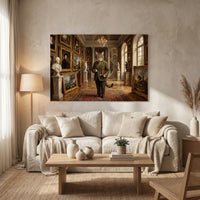 Dapper Cat in Grand Art Gallery Classical Style Canvas Print Wall Art for Museum Decor - Mockup Display 8