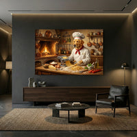 Golden Retriever Chef Making Pasta Oil Painting Style Canvas Print Wall Art, Italian Kitchen Decor - Mockup Display 8