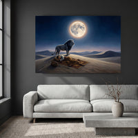Mystical Desert Night Lion Guarding Man Canvas Print Wall Art, Dreamscape Decor - Mockup Display 8