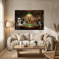 Humorous Dogs Playing Poker Oil Painting Style Canvas Print Wall Art Decor - Mockup Display 8