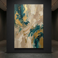 Abstract gold teal textured canvas wall art