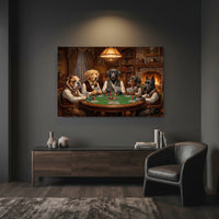 Five Dogs Playing Poker Canvas Wall Art, Classic Funny Dog Print, Man Cave Card Game Decor
