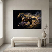Golden mustang horse canvas wall art