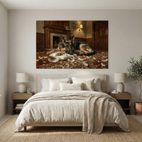 Guilty German Shepherd with Torn Pillow Canvas Wall Art, Funny Dog Print, Classic Home Decor