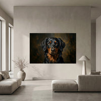 Black and Tan Retriever Dark Portrait Canvas Wall Art, Classic Dog Oil Painting Print