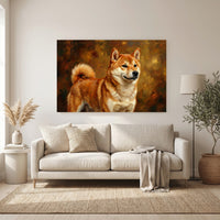 Shiba Inu Oil Painting Canvas Wall Art, Classic Dog Portrait Print, Warm Rustic Decor