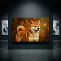 Shiba Inu Oil Painting Canvas Wall Art, Classic Dog Portrait Print, Warm Rustic Decor
