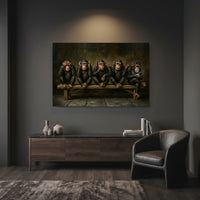 Five Wise Monkeys with Smartphone Canvas Wall Art, Funny Modern Twist Print, Humorous Office Decor