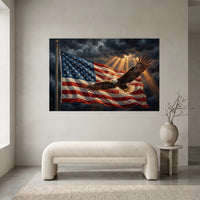 Bald Eagle American Flag Canvas Wall Art, Patriotic Oil Painting Print, Independence Day Decor