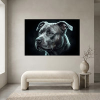 Electric Pit Bull Portrait Canvas Wall Art, Glowing Blue Dog Print, Modern Pet Decor