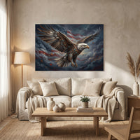Bald Eagle American Flag Stretched Canvas Wall Art, Patriotic Storm Sky Print, Freedom Wall Decor