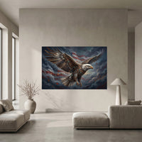 Bald Eagle American Flag Stretched Canvas Wall Art, Patriotic Storm Sky Print, Freedom Wall Decor