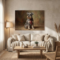 Schnauzer in Tartan Tie Canvas Wall Art, Classic Dog Oil Portrait Print