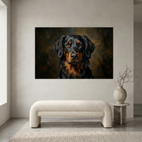 Black and Tan Retriever Dark Portrait Canvas Wall Art, Classic Dog Oil Painting Print