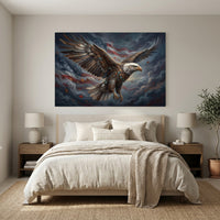 Metallic Bald Eagle Flag Stretched Canvas Wall Art, Autumn Storm Sky Print, Patriotic Wall Decor