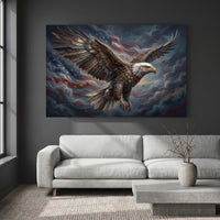 Bald Eagle American Flag Stretched Canvas Wall Art, Patriotic Storm Sky Print, Freedom Wall Decor