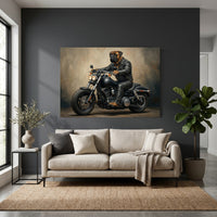 Bullmastiff Biker Stretched Canvas Wall Art, Funny Dog on Motorcycle Print, Man Cave Wall Decor
