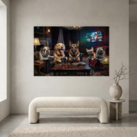 Five Dogs Video Game Night Canvas Wall Art, Funny Gamer Dog Print, Man Cave Decor