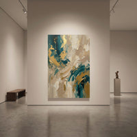 Abstract gold teal textured canvas wall art