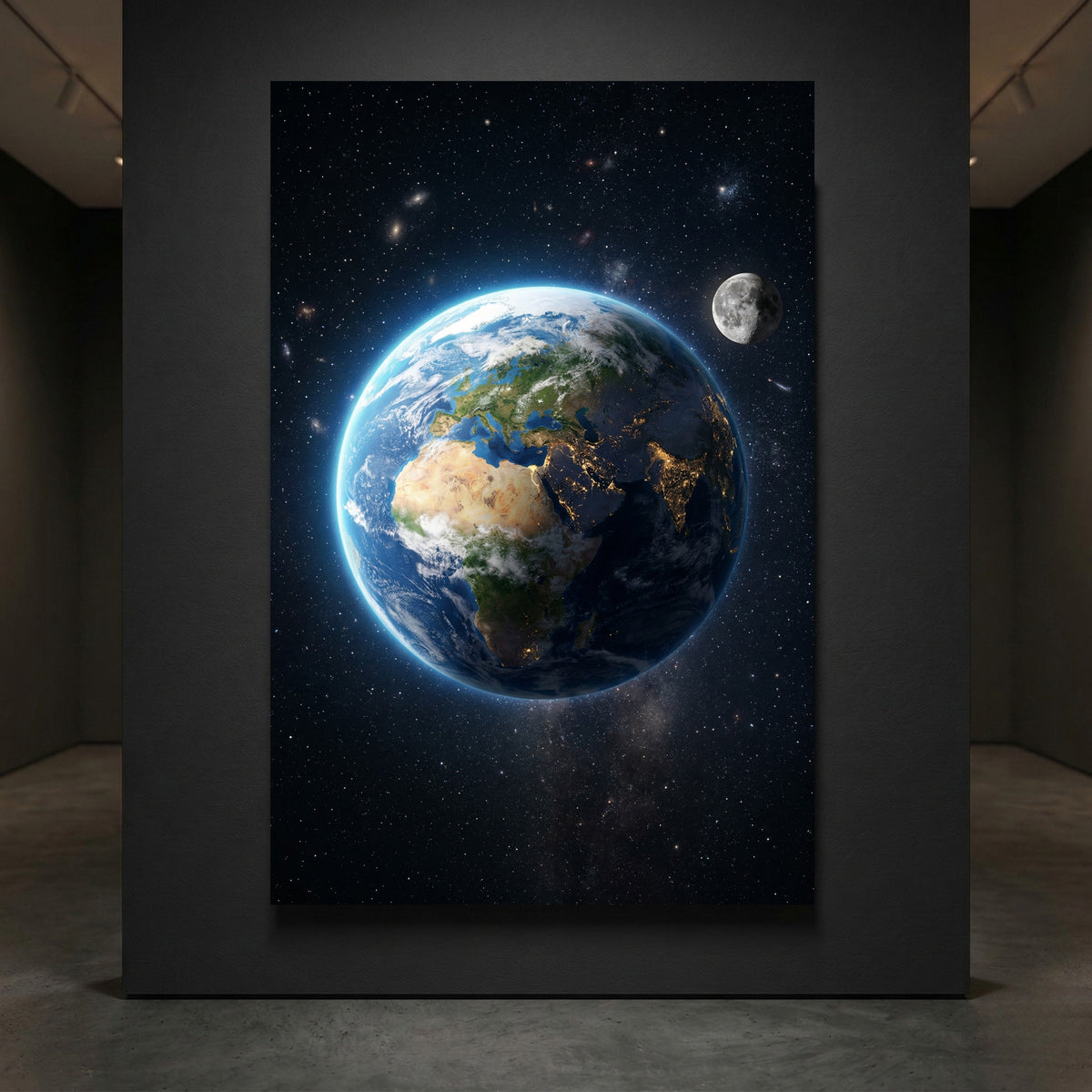 Earth and moon space canvas wall art