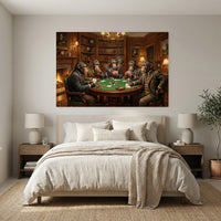 Five Chimpanzees Playing Poker Canvas Wall Art, Classic Funny Animal Print, Man Cave Card Game Decor
