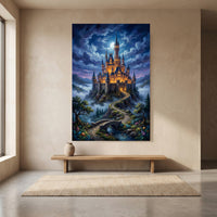 Fairytale Castle Bridge Stretched Canvas Wall Art, Enchanted Garden Path Print, Whimsical Room Decor