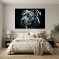 Electric Pit Bull Portrait Canvas Wall Art, Glowing Blue Dog Print, Modern Pet Decor