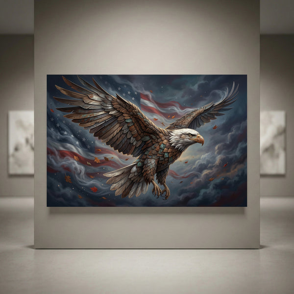 Bald Eagle American Flag Stretched Canvas Wall Art, Patriotic Storm Sky Print, Freedom Wall Decor