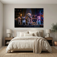 Five Dogs Watching Scary Movie Canvas Wall Art, Funny Dog Print, Movie Night Decor